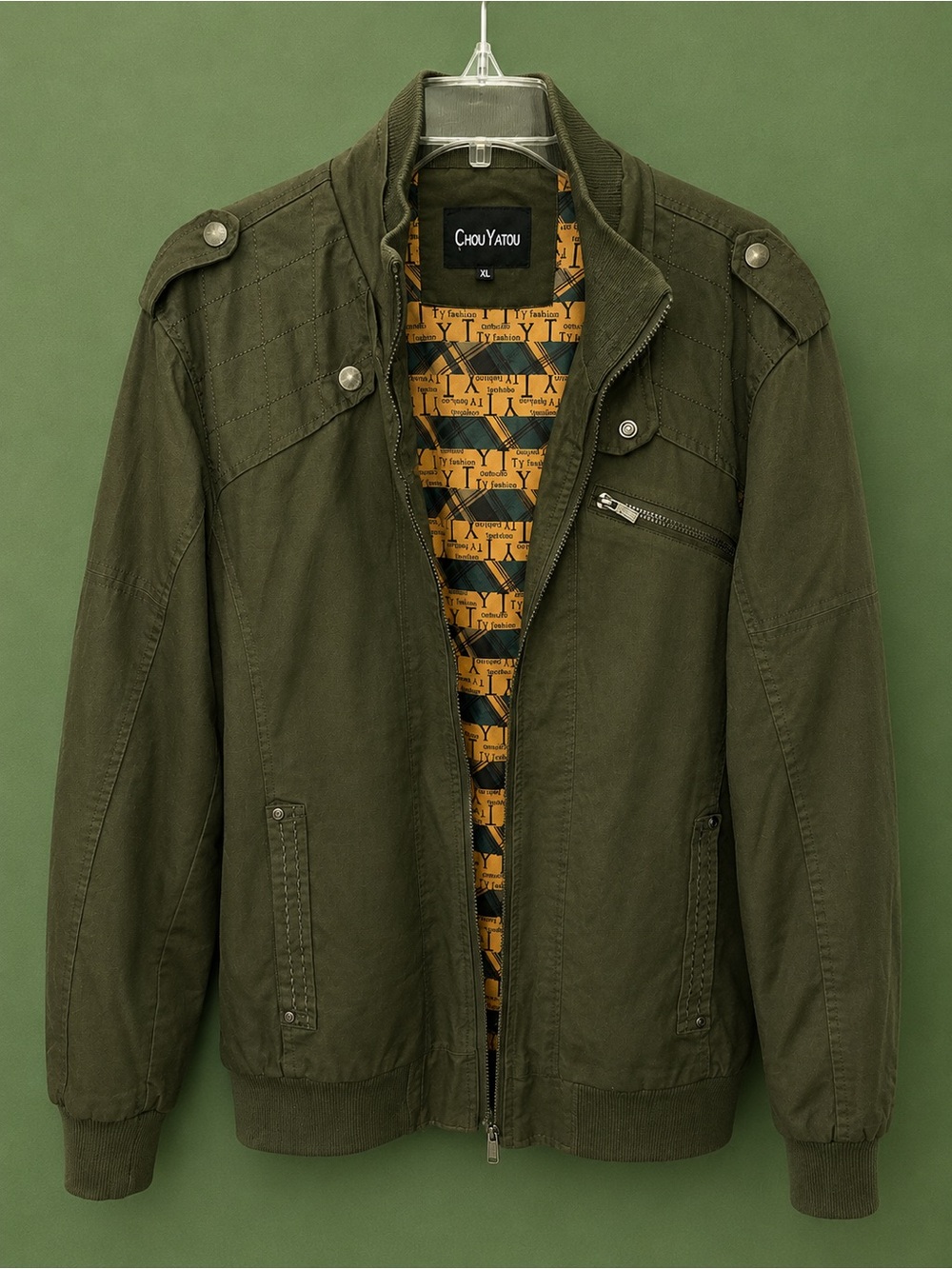 ChouYatou Men's Military-Style Olive Field Jacket